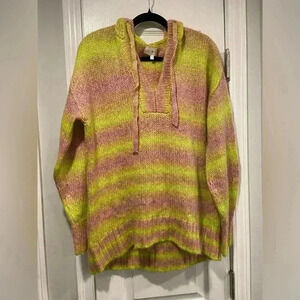 Lou & Grey Ombre Hoodie Tunic Sweater Drawstring Oversized Wool Blend Size Small